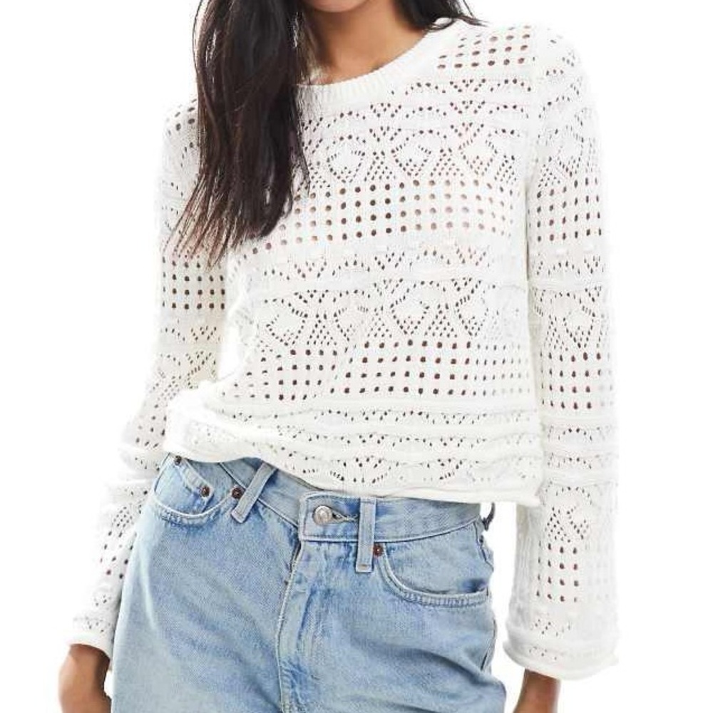 French Connection White Crochet Blouse